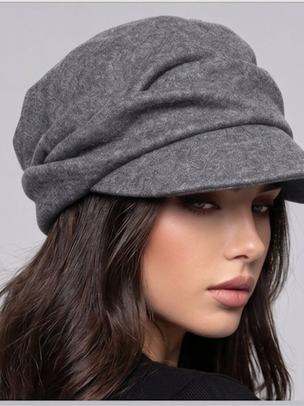 Slouchy Newsboy Cap Ruched Visor Beret Beanie Hat Grey - Picture 2 of 5